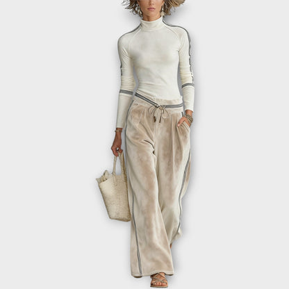 Conjunto de Punto Superior con Acabado en Contraste y Pantalones de Terciopelo Lounge