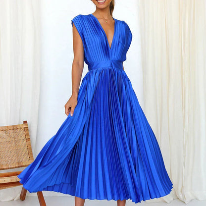 Adele - Vestido maxi con escote en V y pliegues
