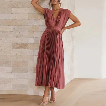 Adele | Vestido Maxi con Escote en V y Pliegues