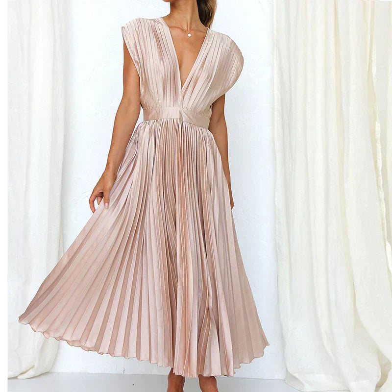 Adele | Vestido Maxi con Escote en V y Pliegues