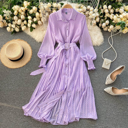 Vestido Plisado de Chiffon con Lunares