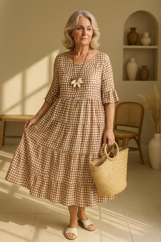 Iris™ | Vestido Midi de Manga Corta Sable