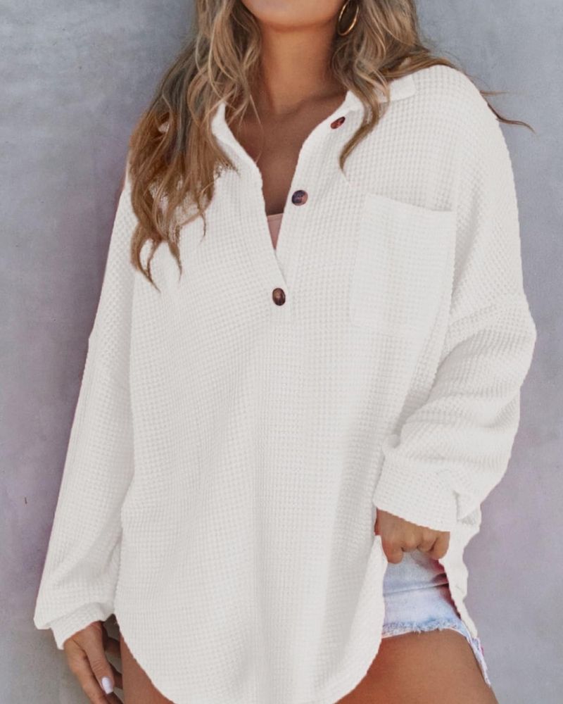 TAHLIA - Camiseta de Punto Waffle con Cuello en V