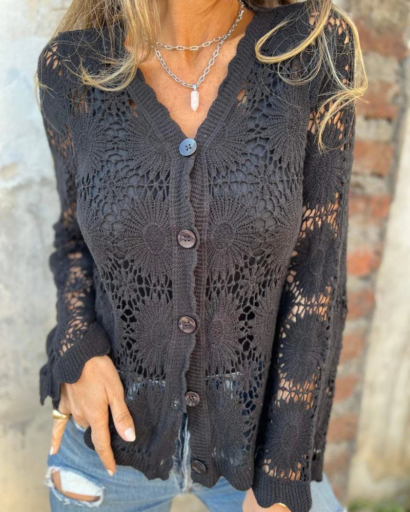 NALIE - Cárdigan de Encaje de Crochet con Botones