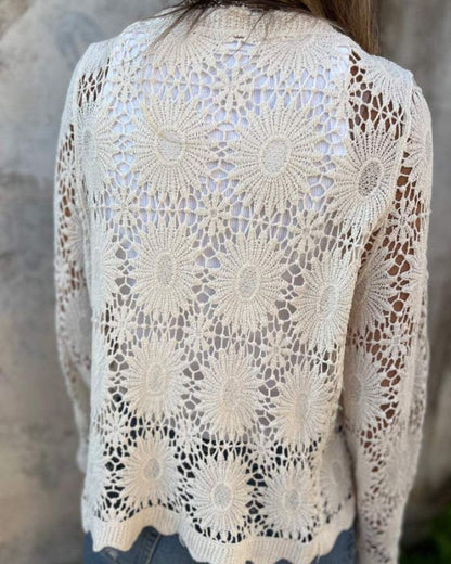 NALIE - Cárdigan de Encaje de Crochet con Botones