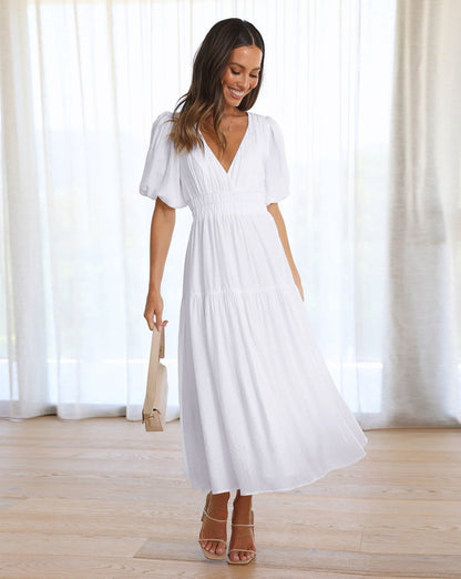 Vestido Ella Escote en V Mangas Abullonadas