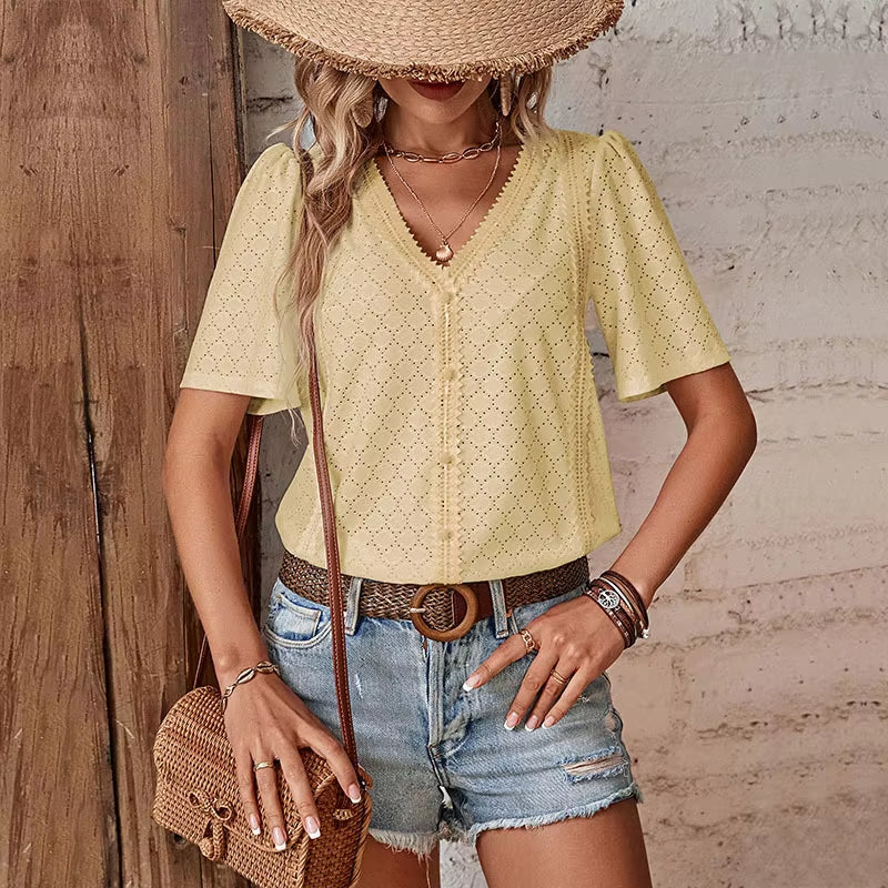 BLOUSE ADELHEID I DE MANGA CORTA CON ESCOTE EN V