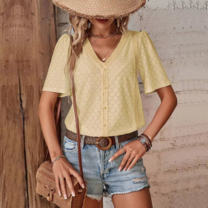 BLOUSE ADELHEID I DE MANGA CORTA CON ESCOTE EN V