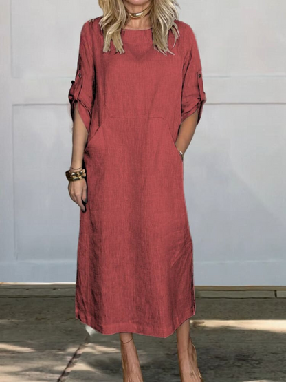 Mia™ - Vestido de Lino Liso y Cómodo con Bolsillos