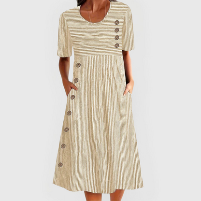 CIELO – VESTIDO MIDI A RAYAS CON BOTONES COSTEROS