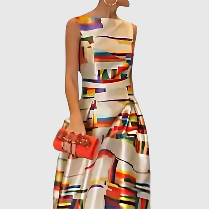 Ashlynn - Vestido de Noche Sin Mangas con Pliegues y Cuello Redondo Chic