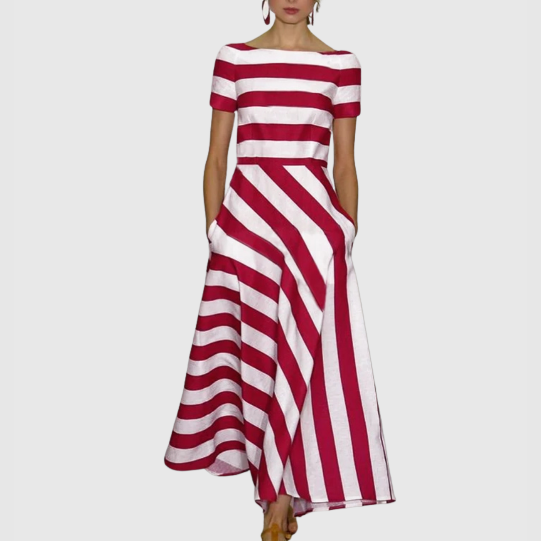 Madeline - Vestido Maxi a Rayas con Hombros Descubiertos Vonda