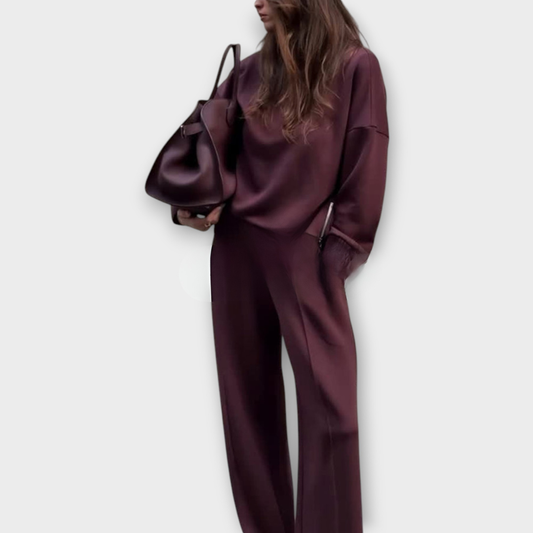 Conjunto de Suéter Relax con Cuello Alto y Pantalones de Pierna Ancha