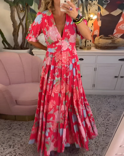 Carine | Vestido de flores con escote en V y bolsillos