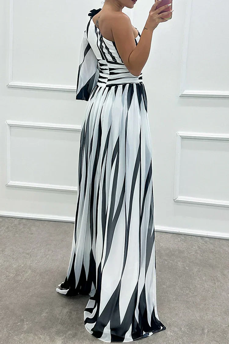 Shiloh - Elegante Vestido Maxi de Rayas con Un Hombro