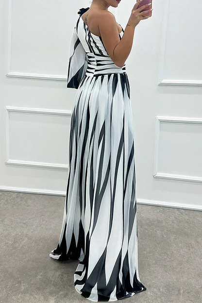 Shiloh - Elegante Vestido Maxi de Rayas con Un Hombro