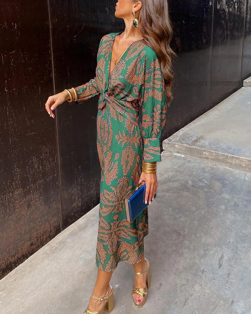 Dineke - Vestido Floral Elegante de Manga Larga