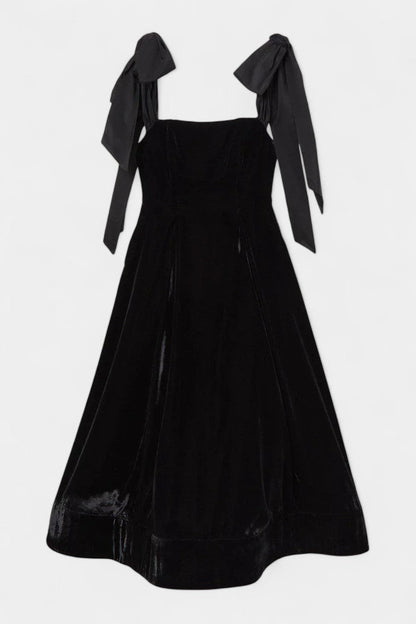 Ajla Vestido Midi de Terciopelo sin Tirantes con Lazo