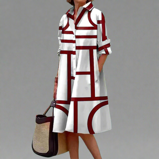 Greer | Elegante vestido geométrico hasta la rodilla