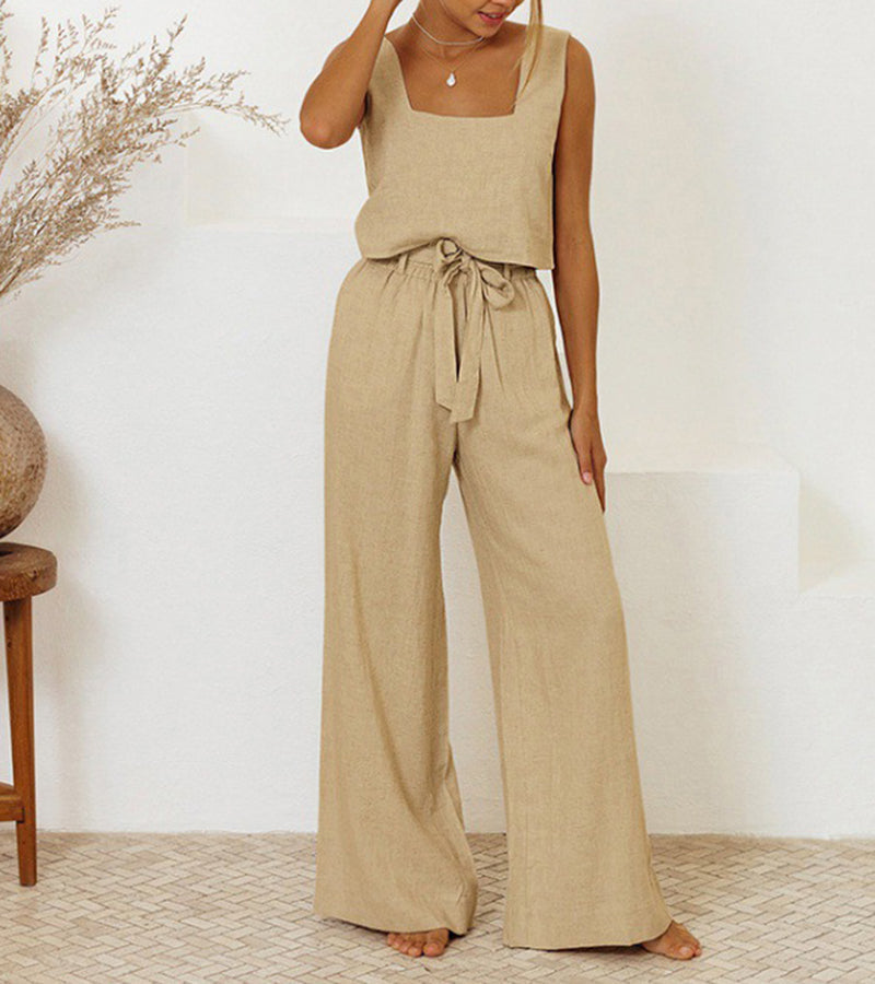 Evelyne - Conjunto de Top Minimalista de Lujo y Pantalones de Pierna Ancha