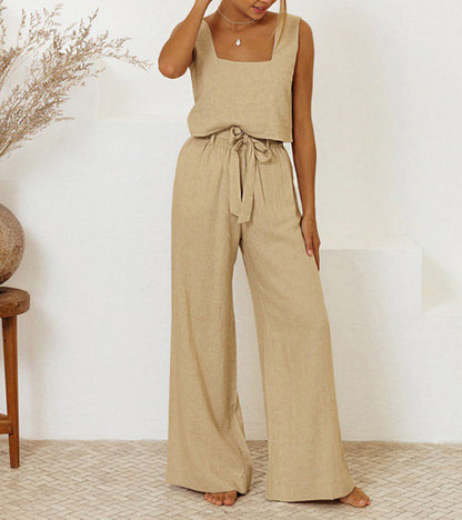 Evelyne - Conjunto de Top Minimalista de Lujo y Pantalones de Pierna Ancha