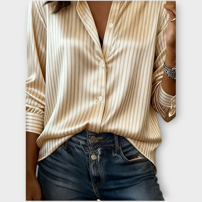 Blusa a Rayas con Botón en Estilo Sedoso