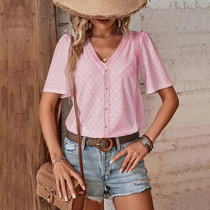 BLOUSE ADELHEID I DE MANGA CORTA CON ESCOTE EN V