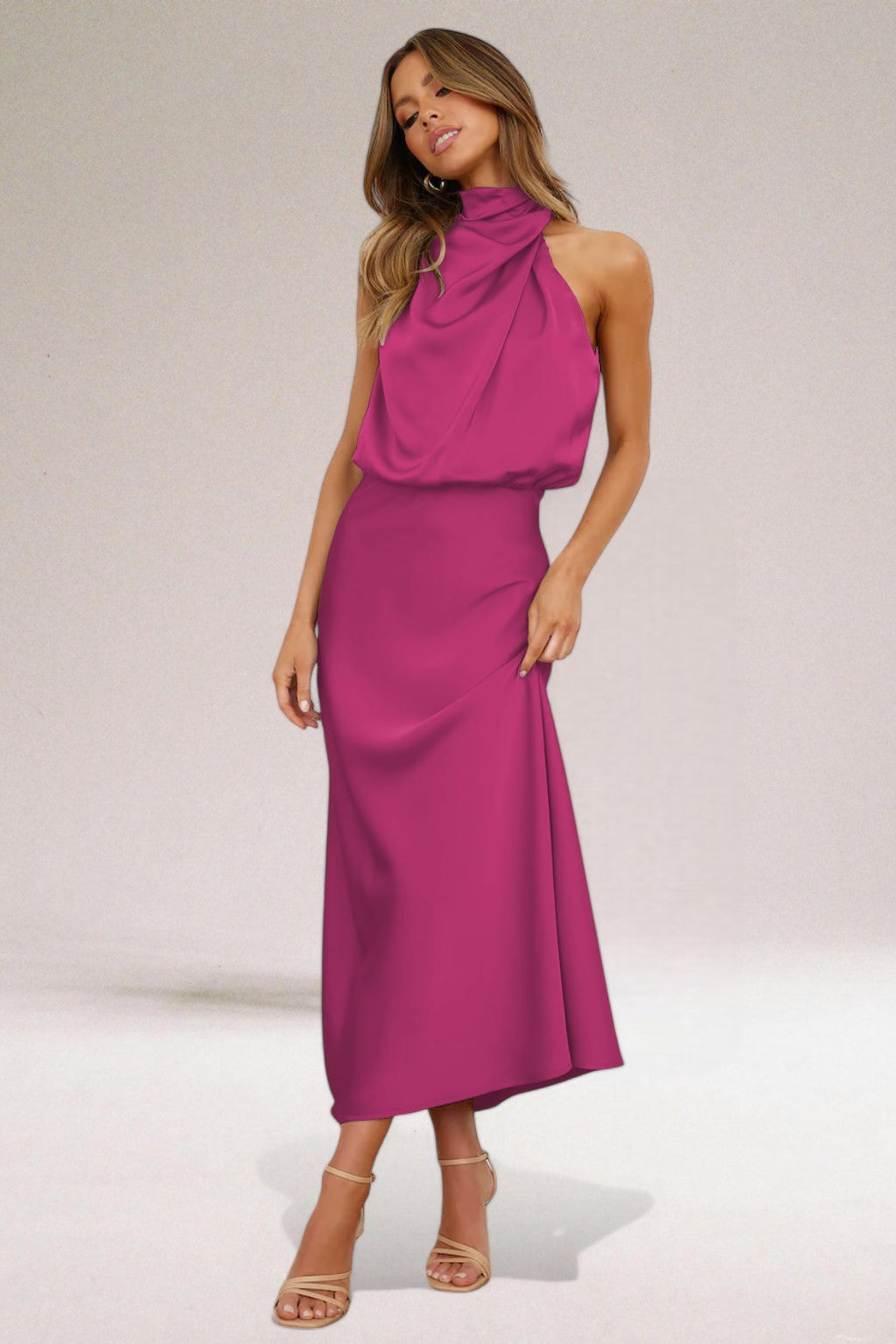 Élodie - Vestido de satén glamuroso con cuello halter.