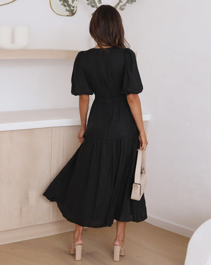 Vestido Ella Escote en V Mangas Abullonadas