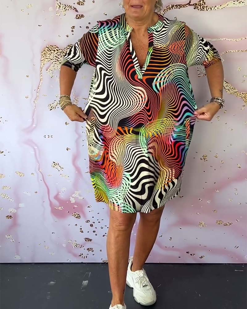 Vestido Midi de Cuello en V Multicolor para Mujeres