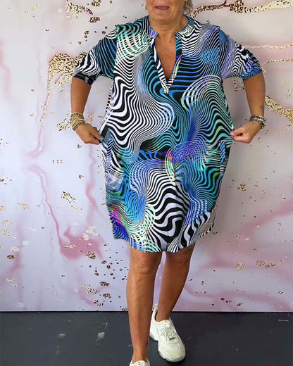 Vestido Midi de Cuello en V Multicolor para Mujeres