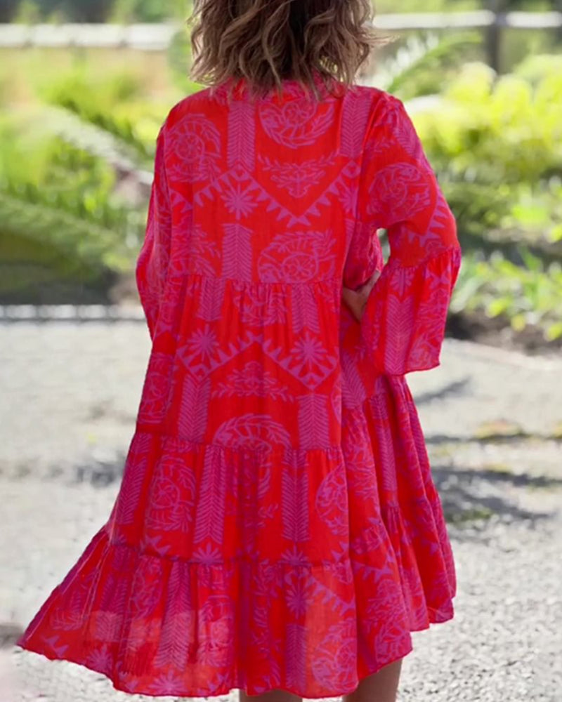 Skylar - Vestido Chic con Escote en V y Mangas de 3/4 con Volantes