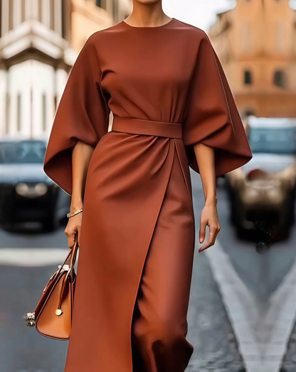CINDY – VESTIDO MIDI CON MANGAS DRAMÁTICAS