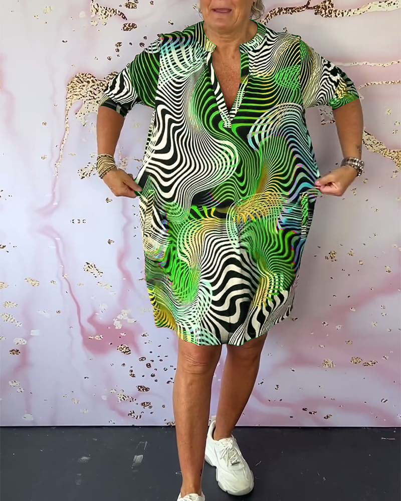 Vestido Midi de Cuello en V Multicolor para Mujeres