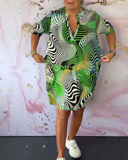 Vestido Midi de Cuello en V Multicolor para Mujeres