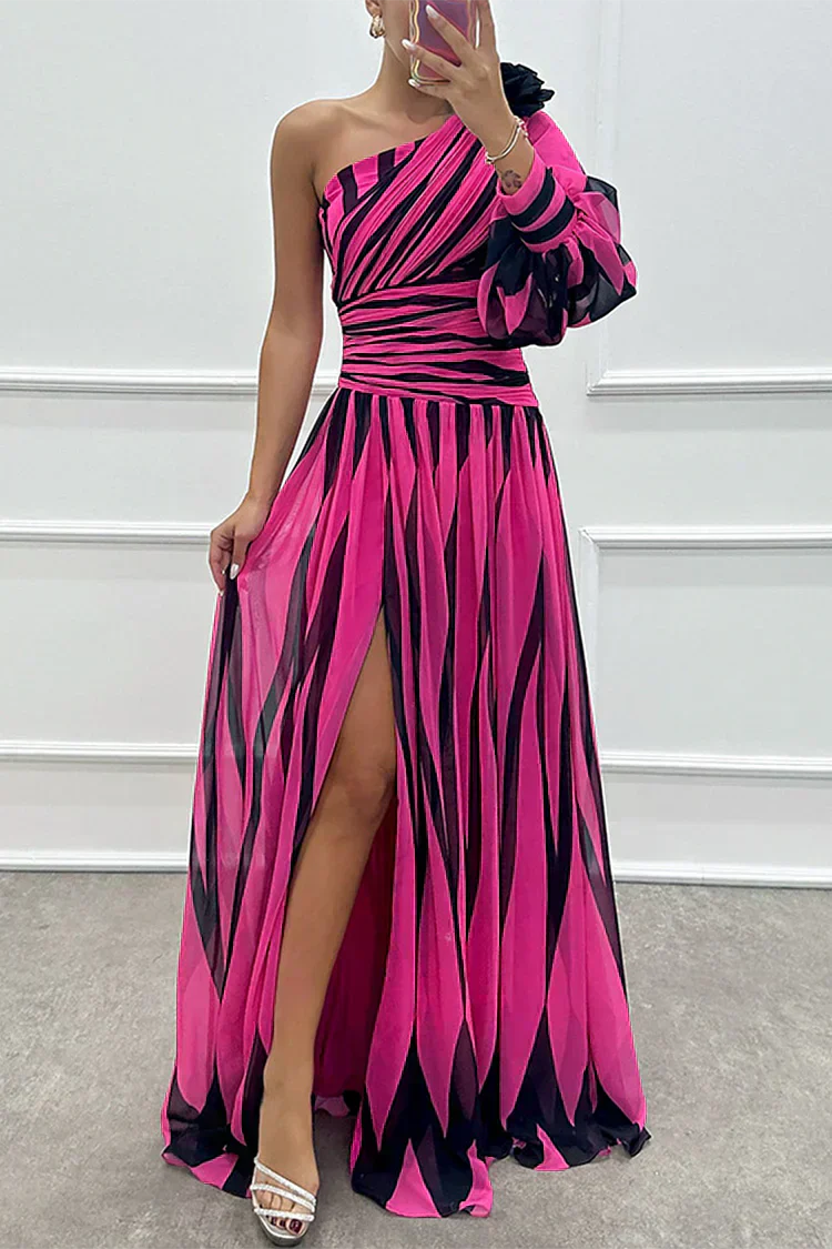 Shiloh - Elegante Vestido Maxi de Rayas con Un Hombro