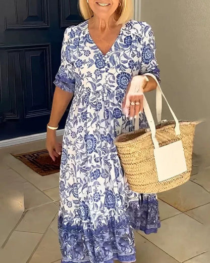 Sophia™ - Vestido Elegante con Estampado Floral y Escote en V