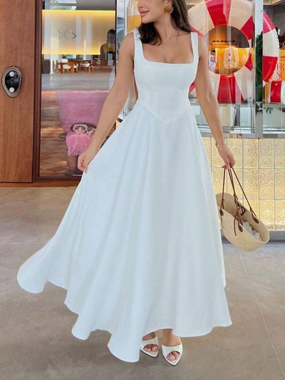 Elara | Vestido Midi de Corte Cuadrado Elegante