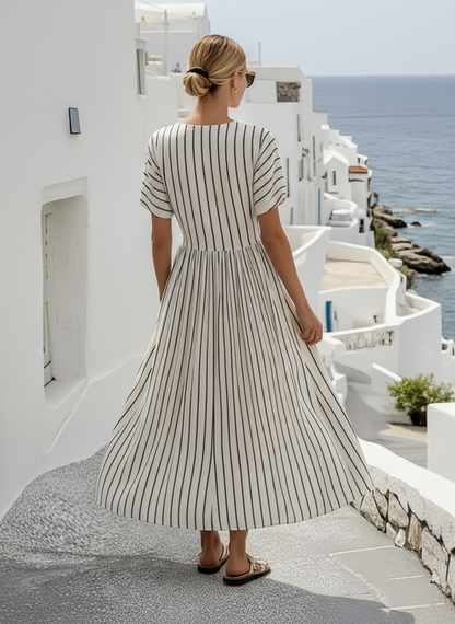 Vestido de lino elegante con cintura cruzada