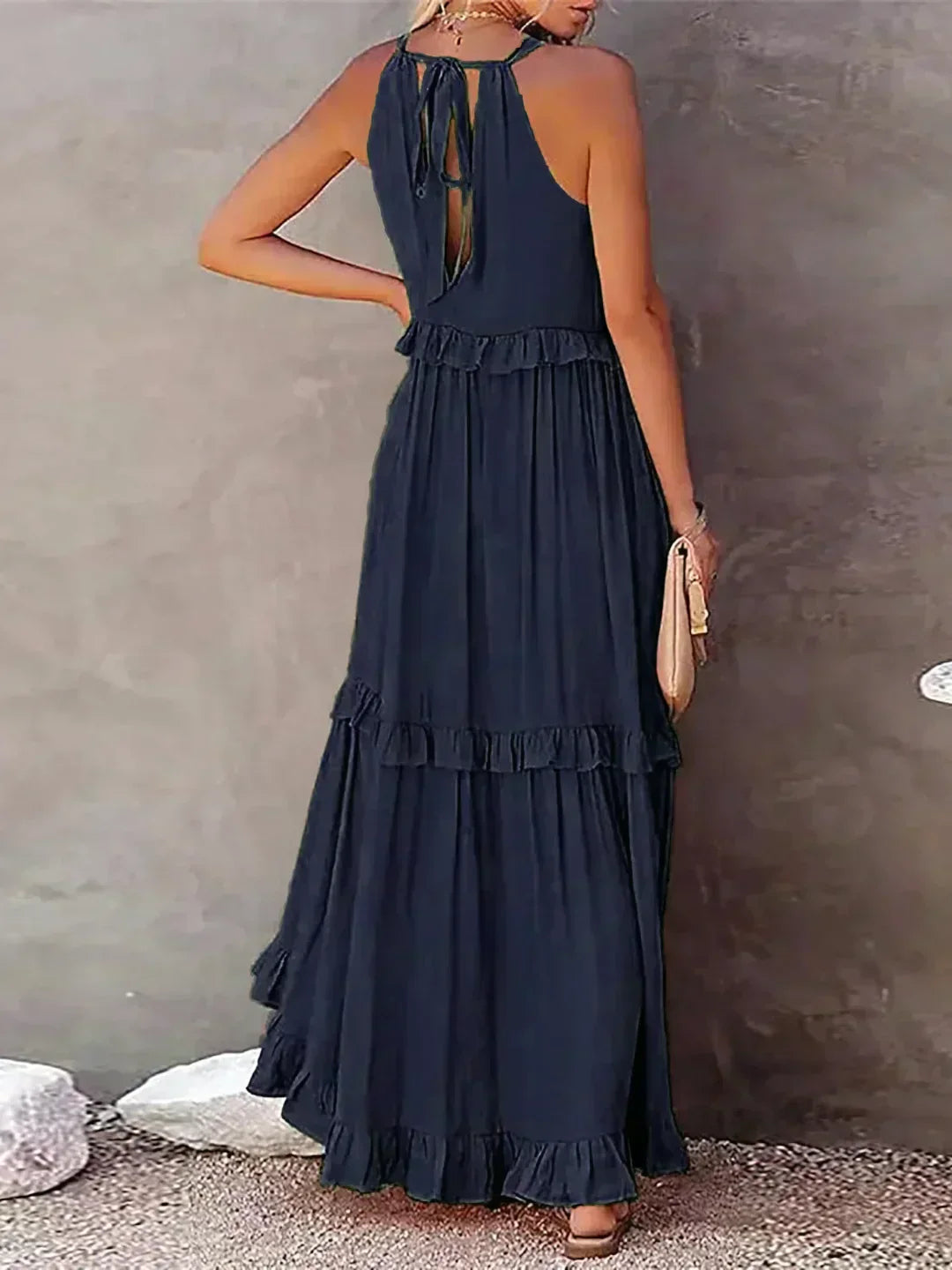Ilona - Vestido Halter con Volantes y Bolsillos Maxi
