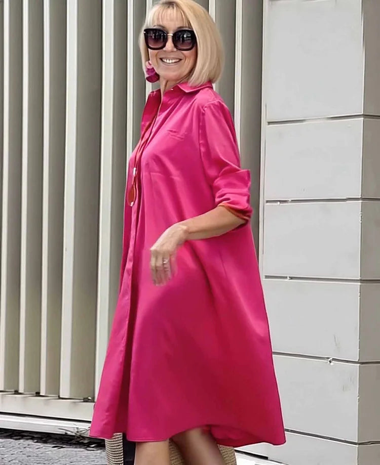 Vireya - Vestido Midi con Cuello de Camisa y Bolsillos