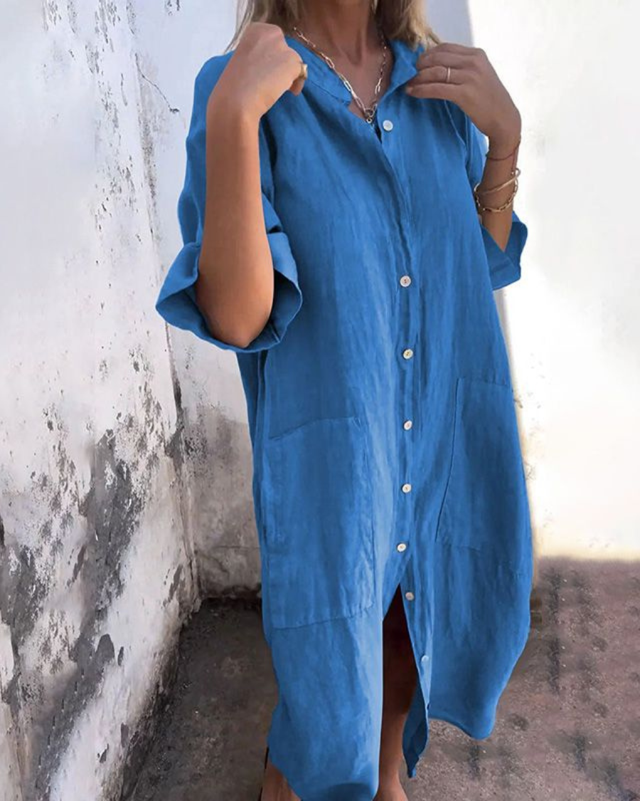 MEIVA - Vestido Largo de Algodón y Lino