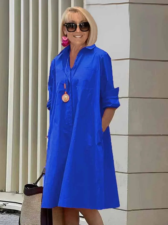 Vireya - Vestido Midi con Cuello de Camisa y Bolsillo
