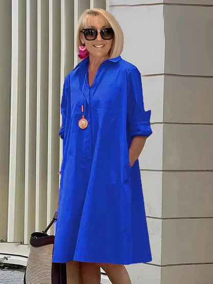 Vireya - Vestido Midi con Cuello de Camisa y Bolsillo