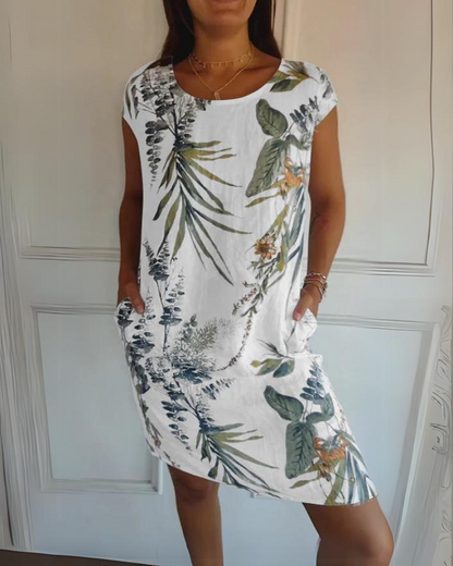 JOANA - VESTIDO IMPRESO DE ALGODÓN Y LINO CON CUELLO REDONDO