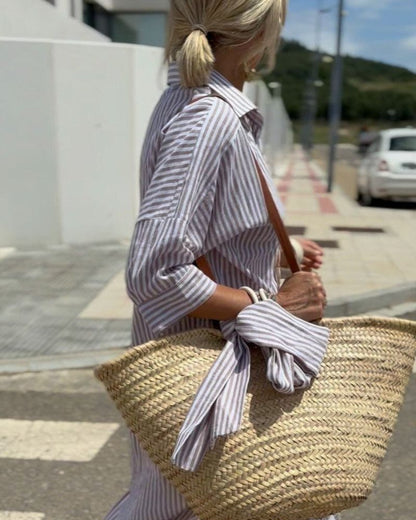 Coby | Vestido Camisero de Lino a Rayas Clásico