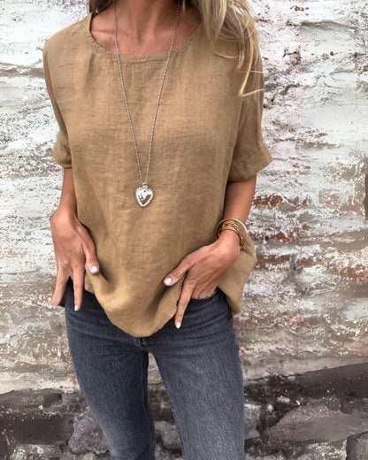 Dahlia - Camiseta Casual de Cuello Redondo de Algodón y Lino