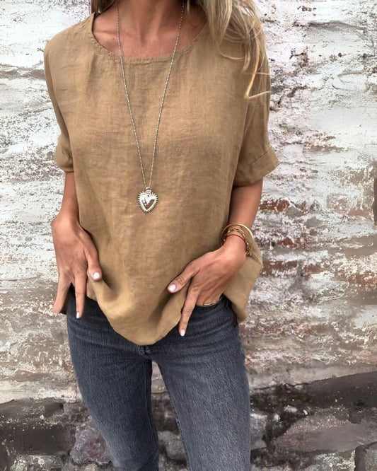 Dahlia - Camiseta Casual de Cuello Redondo de Algodón y Lino