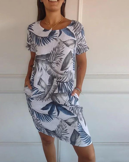 JOANA - VESTIDO IMPRESO DE ALGODÓN Y LINO CON CUELLO REDONDO