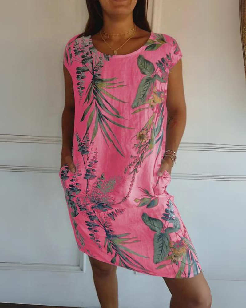 JOANA - VESTIDO IMPRESO DE ALGODÓN Y LINO CON CUELLO REDONDO